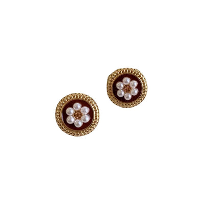 Retro Flower Alloy Inlay Artificial Pearls Ear Studs