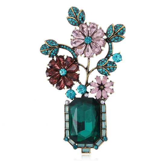 Retro Flower Alloy Inlay Rhinestones Women'S Brooches