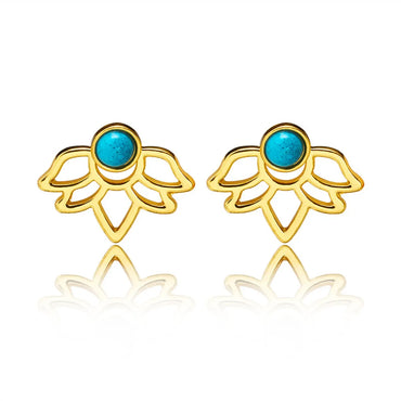 Retro Flower Alloy Inlay Turquoise Women'S Ear Studs