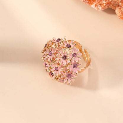 Retro Flower Alloy Rhinestone Enamel Women'S Rings