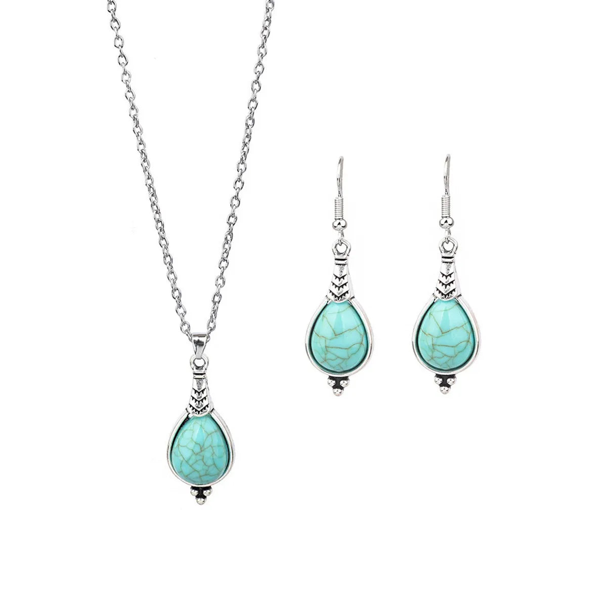 Retro Flower Alloy Turquoise Wholesale Jewelry Set