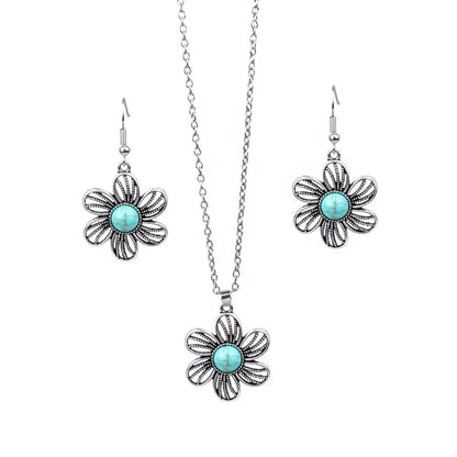 Retro Flower Alloy Turquoise Wholesale Jewelry Set