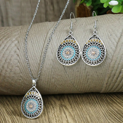 Retro Flower Alloy Turquoise Wholesale Jewelry Set