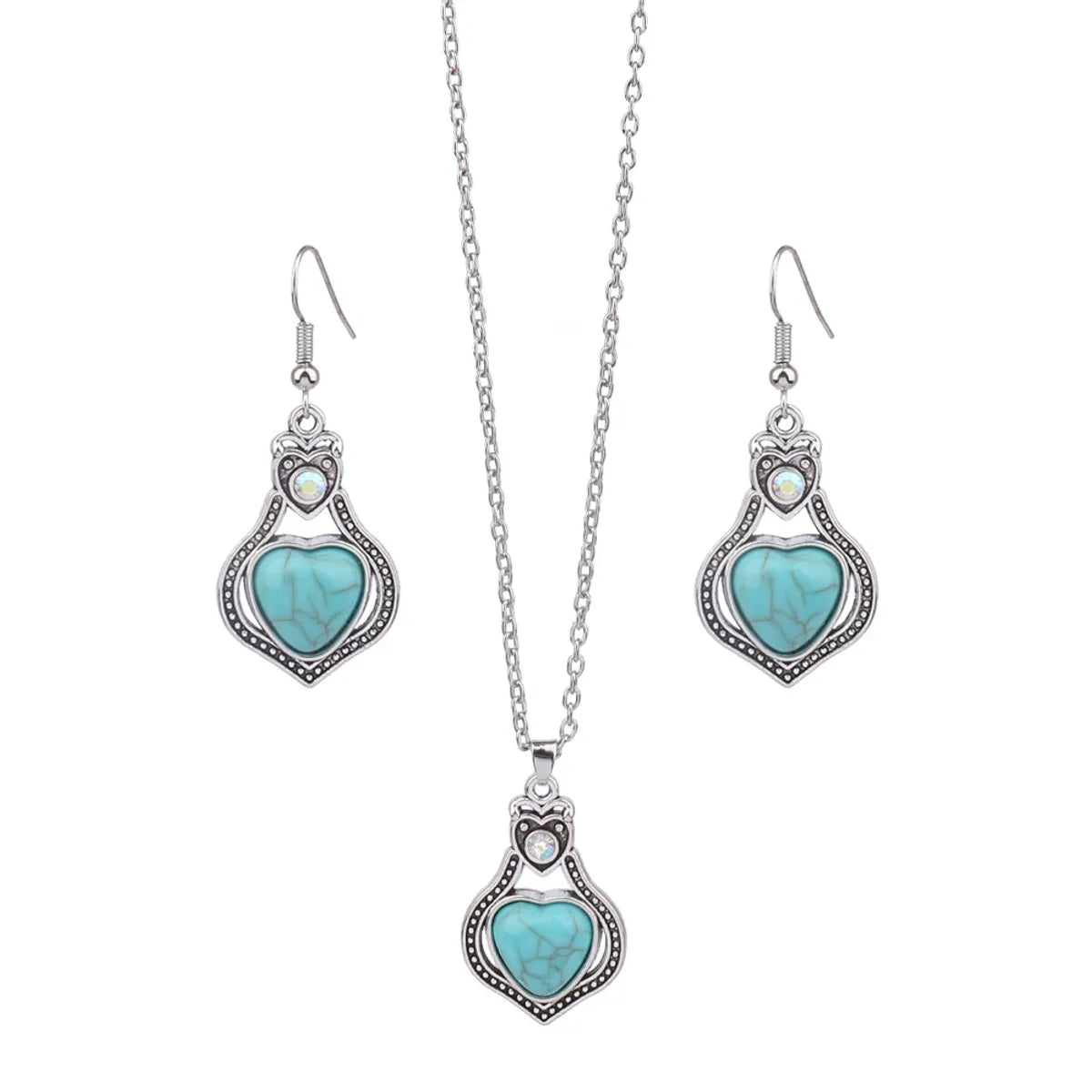 Retro Flower Alloy Turquoise Wholesale Jewelry Set