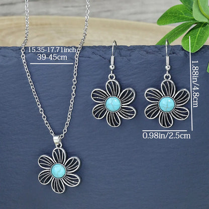 Retro Flower Alloy Turquoise Wholesale Jewelry Set