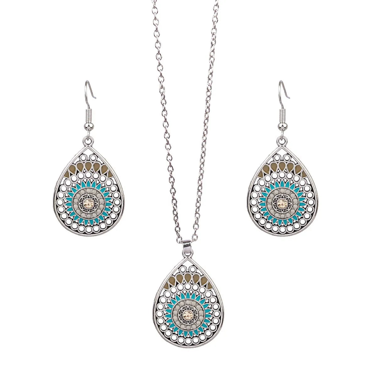 Retro Flower Alloy Turquoise Wholesale Jewelry Set