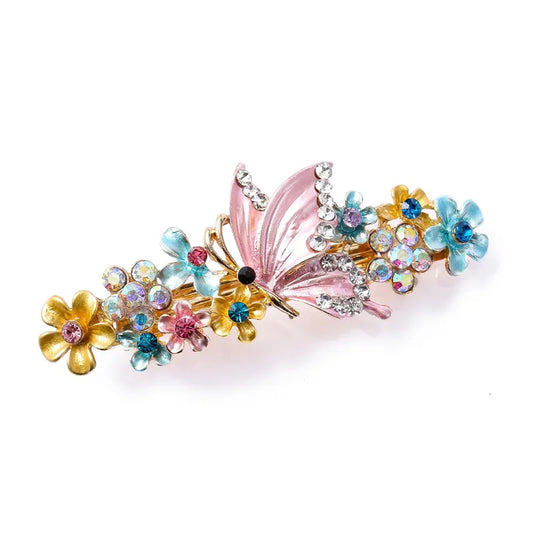 Retro Flower Butterfly Alloy Inlay Artificial Gemstones Hair Clip 1 Piece