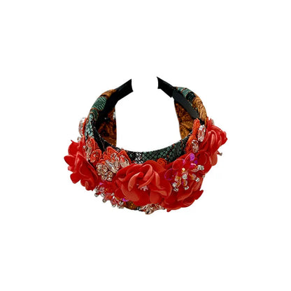 Retro Flower Cloth Rhinestone Handmade Hair Band