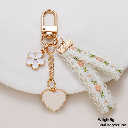 Retro Flower Ribbon Keychain Alloy Key Chain Lace Key Rope