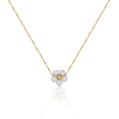 Retro Flower Stainless Steel Glass Pearl Plating 18k Gold Plated Pendant Necklace