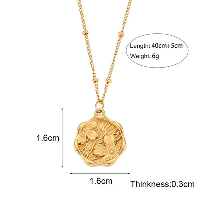 Wholesale Jewelry Retro Flower 304 Stainless Steel 18K Gold Plated Plating Necklace