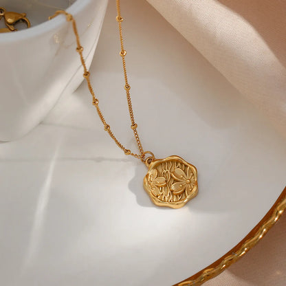 Wholesale Jewelry Retro Flower 304 Stainless Steel 18K Gold Plated Plating Necklace