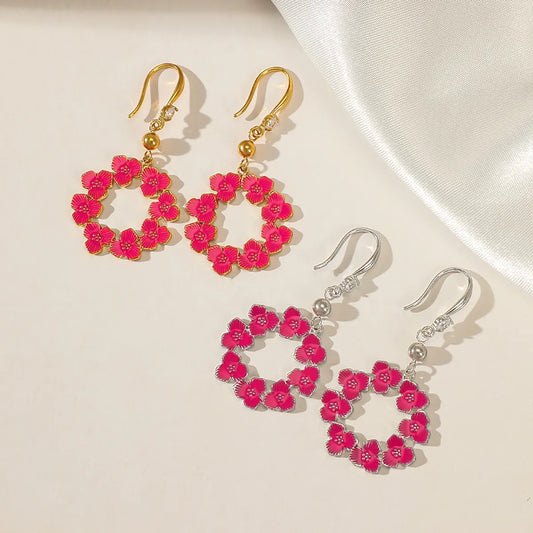 Retro Flower Stainless Steel Plating Drop Earrings 1 Pair