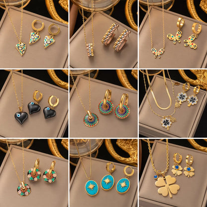 Wholesale Retro Flower Titanium Steel Plating Earrings Necklace