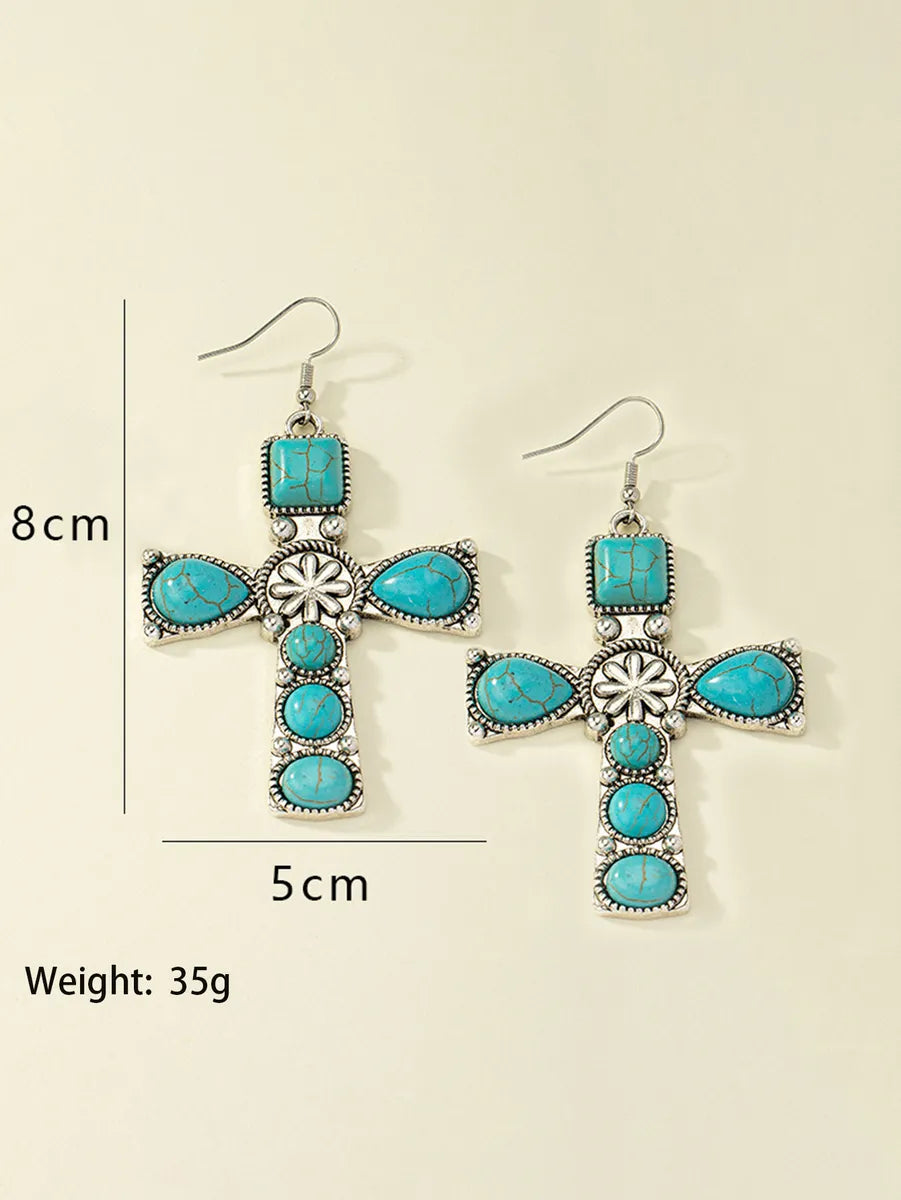 Retro French Style Korean Style Cross Alloy Plating Inlay Gem Women'S Drop Earrings