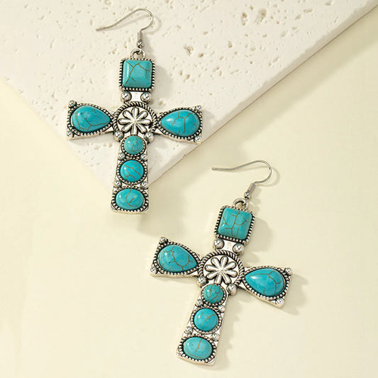 Retro French Style Korean Style Cross Alloy Plating Inlay Gem Women'S Drop Earrings