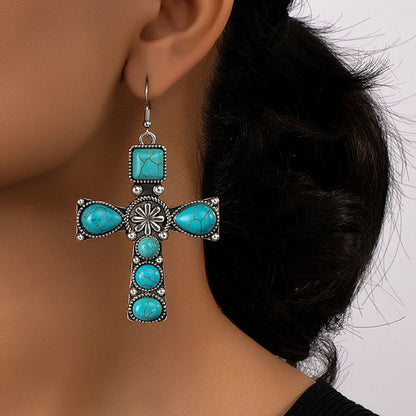 Retro French Style Korean Style Cross Alloy Plating Inlay Gem Women'S Drop Earrings