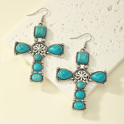 Retro French Style Korean Style Cross Alloy Plating Inlay Gem Women'S Drop Earrings