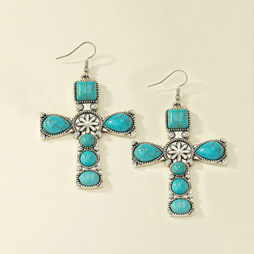 Retro French Style Korean Style Cross Alloy Plating Inlay Gem Women'S Drop Earrings