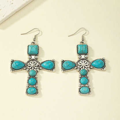 Retro French Style Korean Style Cross Alloy Plating Inlay Gem Women'S Drop Earrings