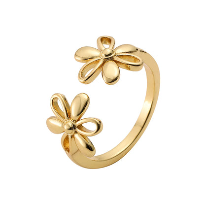 Retro French Style Simple Style Daisy Copper 18k Gold Plated Open Rings In Bulk