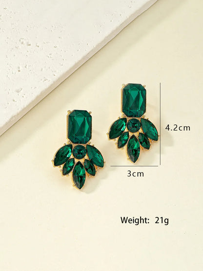 Retro French Style Square Water Droplets Alloy Inlay Gem Zircon Women'S Earrings