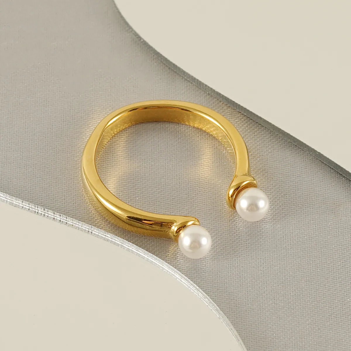 Retro French Style U Shape Stainless Steel Plating Inlay Pearl 18k Gold Plated Open Ring