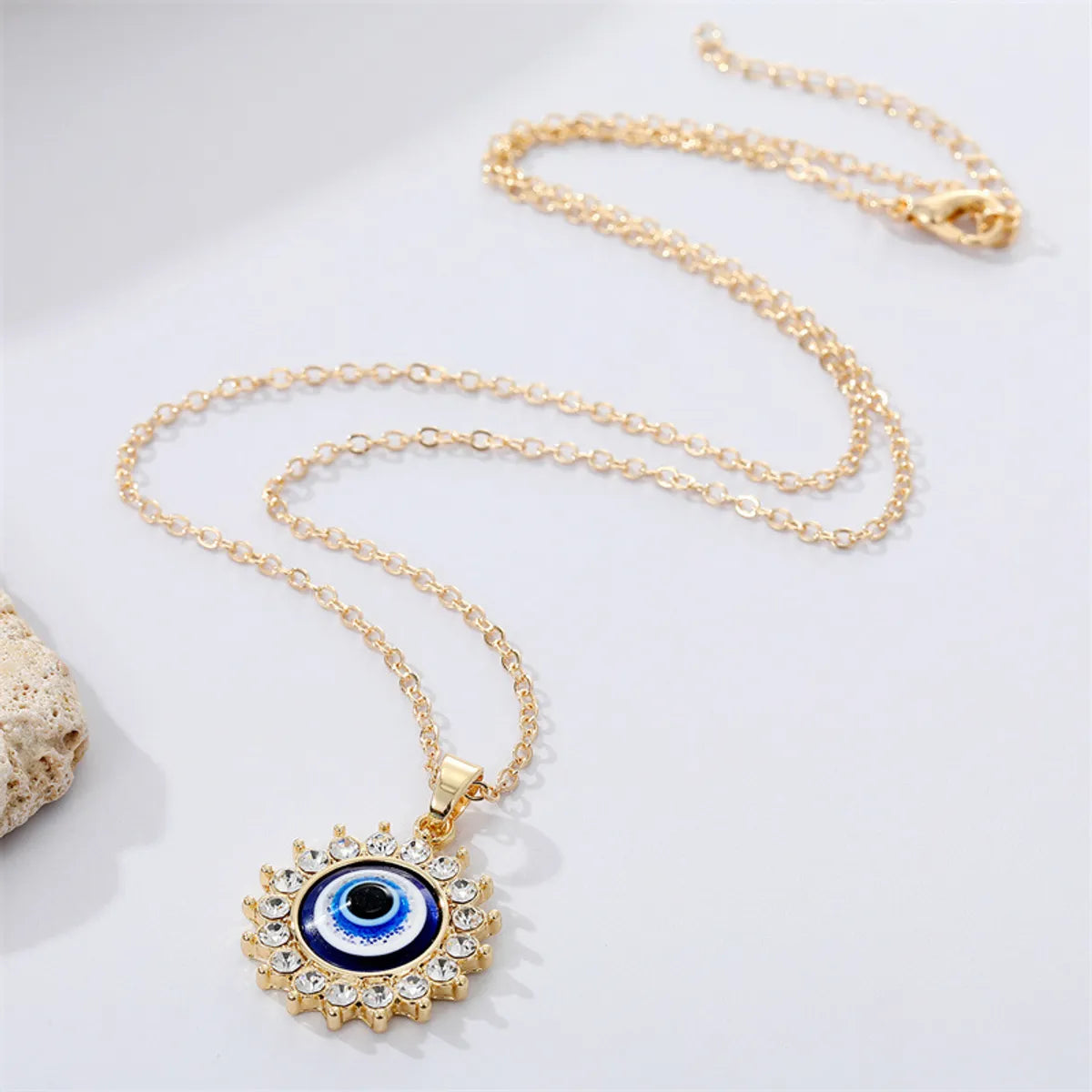 European Cross-border Sold Jewelry Vintage Full Diamond Sunflower Devil's Eye Pendant Necklace Turkish Eye Metal Necklace