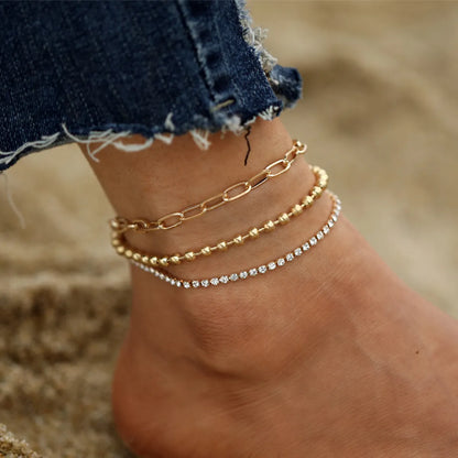 Retro Full Rhinestone Multilayer Anklet