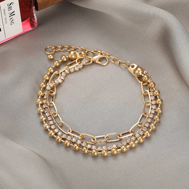 Retro Full Rhinestone Multilayer Anklet