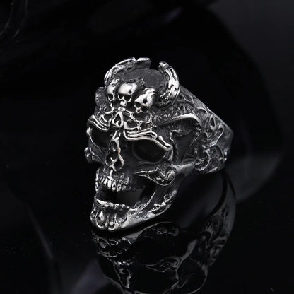 Retro Funny Punk Mask Skull 304 Stainless Steel Polishing Halloween Men'S Wide Band Rings