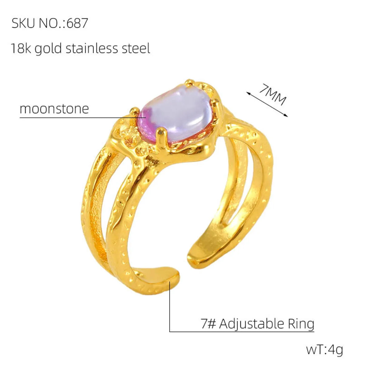 Retro Geometric 304 Stainless Steel 18K Gold Plated Zircon Open Rings In Bulk