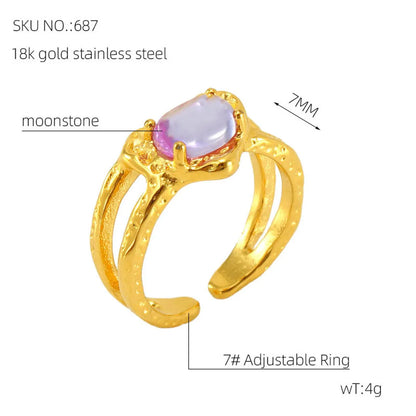 Retro Geometric 304 Stainless Steel 18K Gold Plated Zircon Open Rings In Bulk