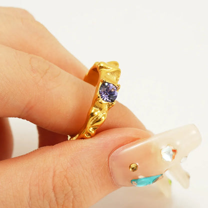 Retro Geometric 304 Stainless Steel 18K Gold Plated Zircon Open Rings In Bulk