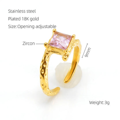 Retro Geometric 304 Stainless Steel 18K Gold Plated Zircon Open Rings In Bulk