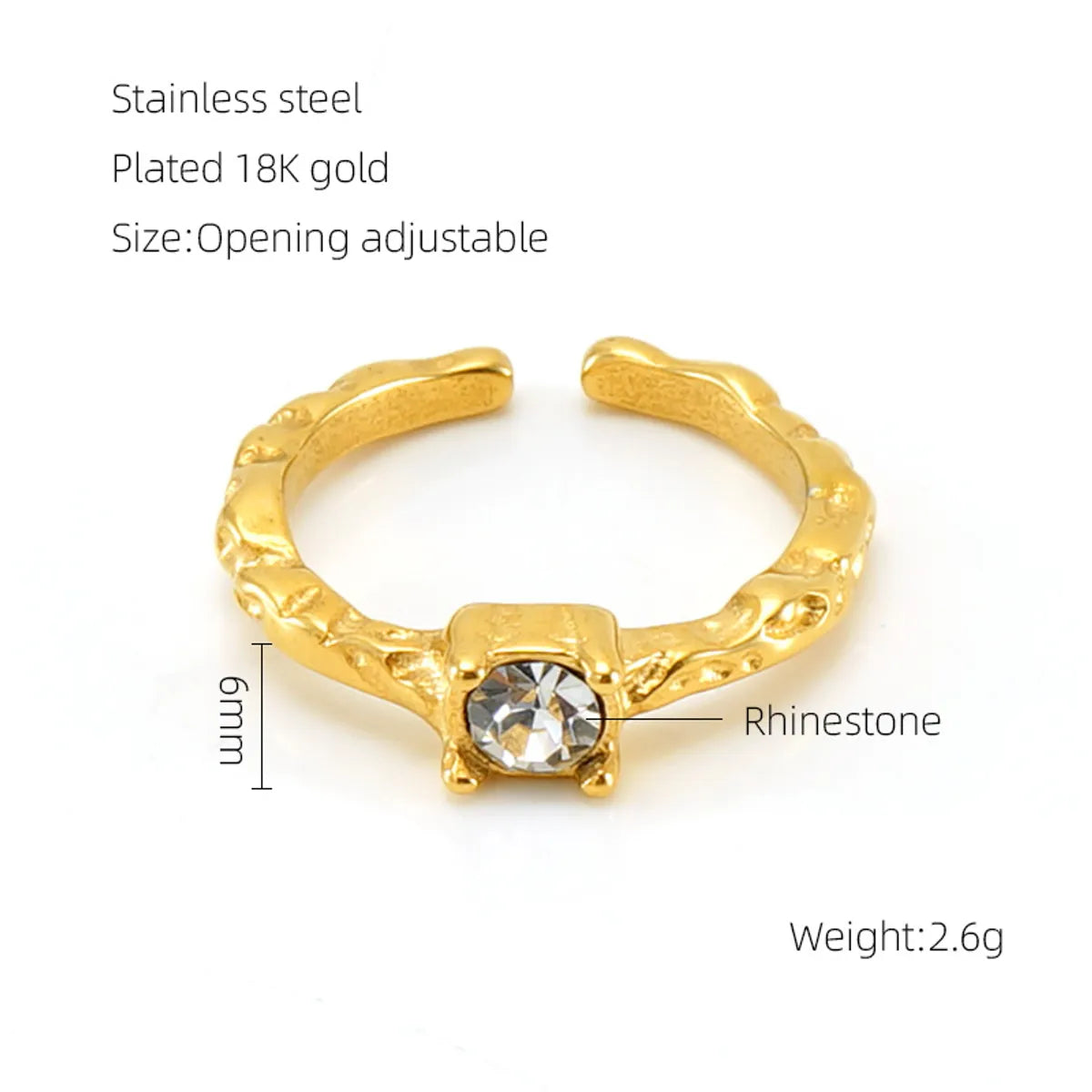 Retro Geometric 304 Stainless Steel 18K Gold Plated Zircon Open Rings In Bulk