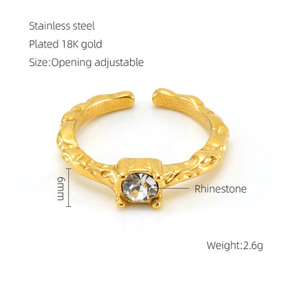 Retro Geometric 304 Stainless Steel 18K Gold Plated Zircon Open Rings In Bulk