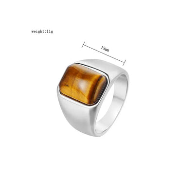 Retro Geometric 304 Stainless Steel Natural Stone 18K Gold Plated Men'S Rings