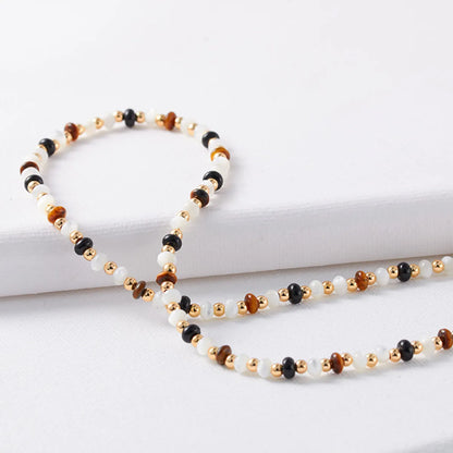 Retro Geometric Agate Tiger Eye Plating 18k Gold Plated Necklace