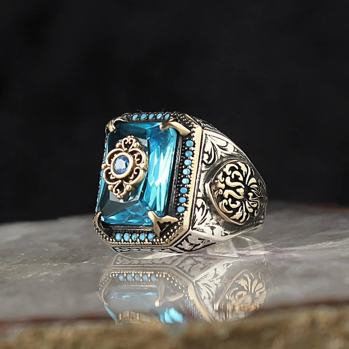 Retro Geometric Alloy Artificial Gemstones Men's Rings