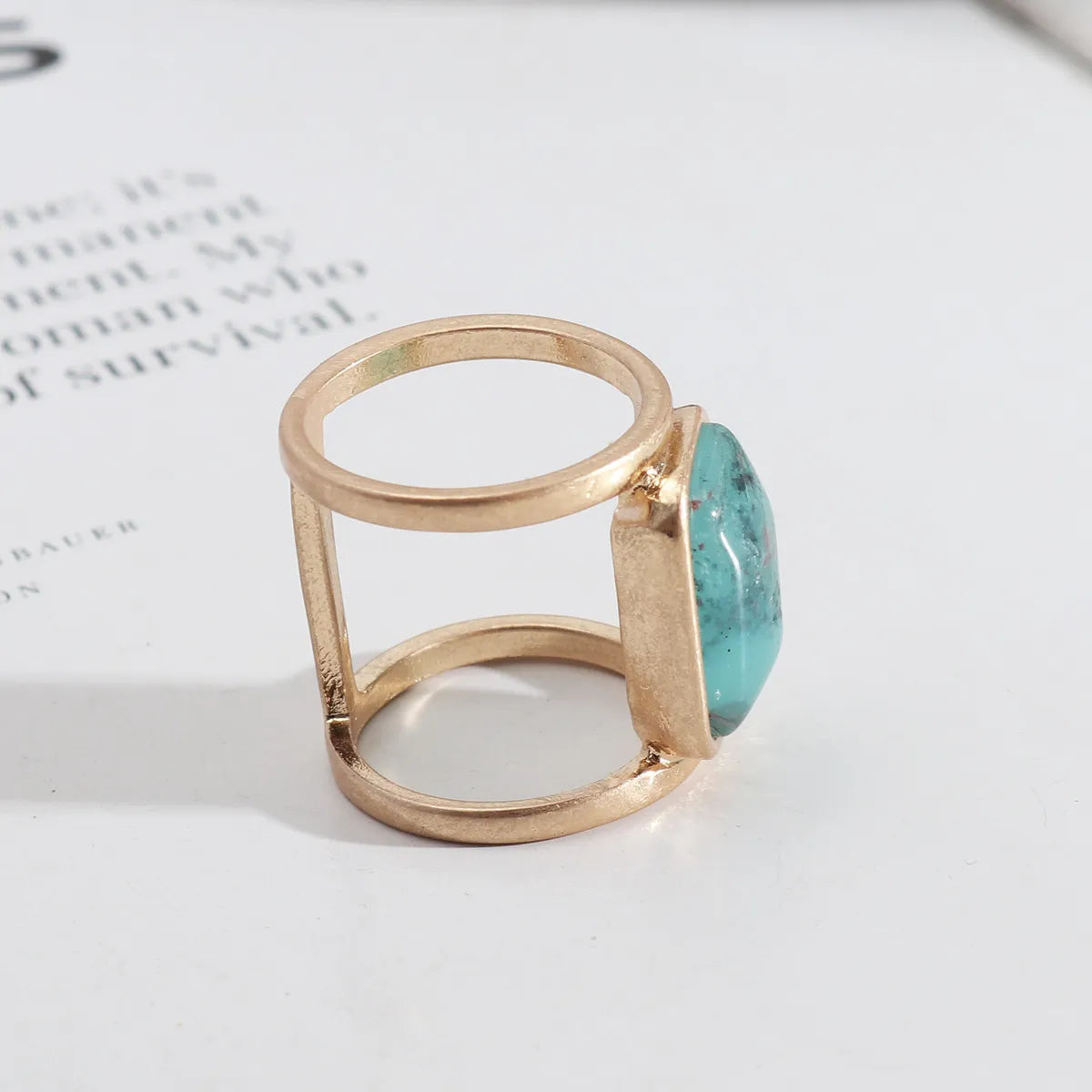 Retro Geometric Alloy Inlay Natural Stone Women's Rings