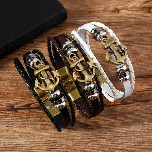 Retro Geometric Alloy Leather Men'S Bracelets