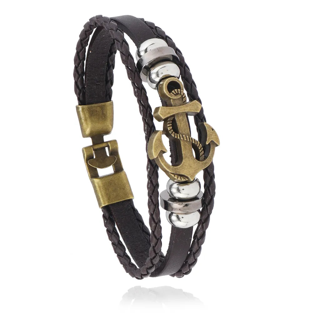 Retro Geometric Alloy Leather Men'S Bracelets