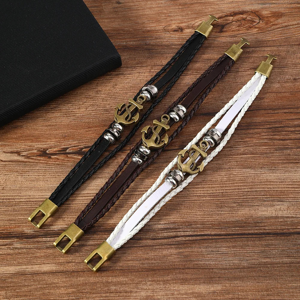 Retro Geometric Alloy Leather Men'S Bracelets