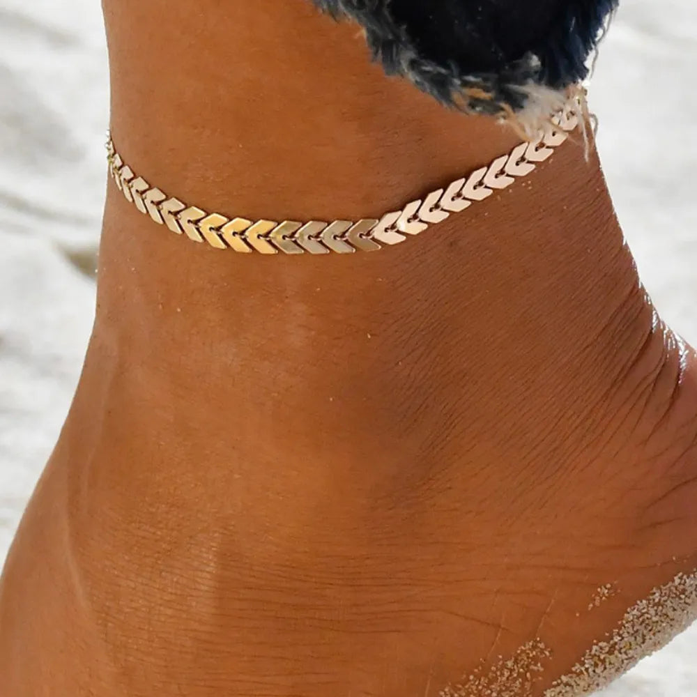 Retro Geometric Alloy Plating Anklet