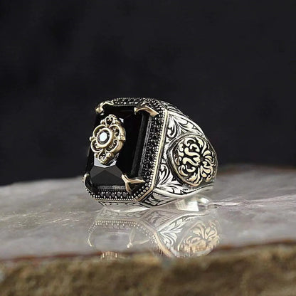 Retro Geometric Alloy Plating Artificial Crystal Men'S Rings