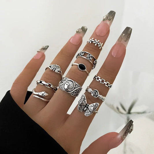 Retro Geometric Alloy Plating Women's Rings 10 Pieces