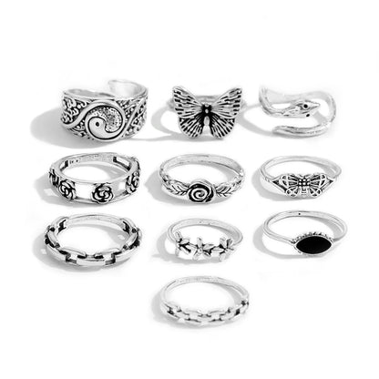 Retro Geometric Alloy Plating Women's Rings 10 Pieces