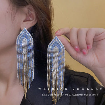 1 Pair Retro Geometric Tassel Inlay Alloy Rhinestones Drop Earrings