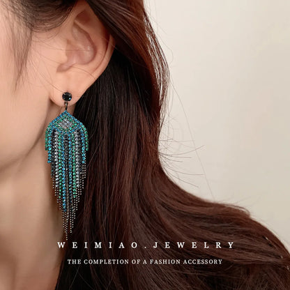 1 Pair Retro Geometric Tassel Inlay Alloy Rhinestones Drop Earrings